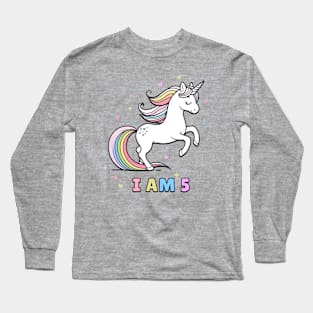 Magical Unicorn Fifth Birthday T-Shirt – Perfect Kids' Party Gif Long Sleeve T-Shirt